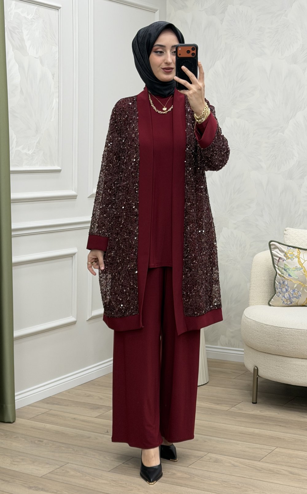 Safir 3 Lü Takım Bordo — Bordo